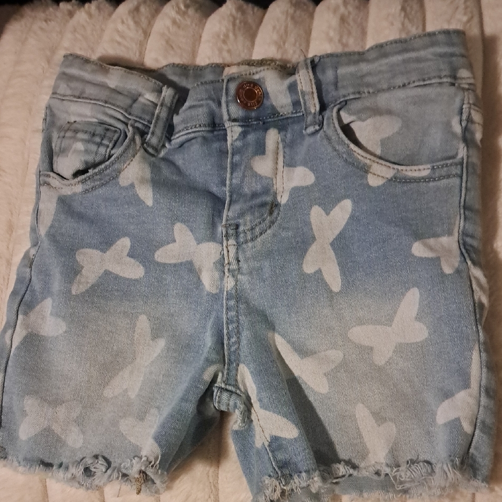 Kids Denim Shorts with Butterfly Print